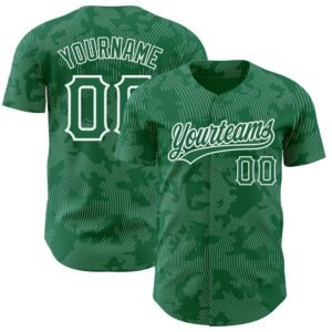 Custom Kelly Green White 3D Pattern Curve Lines Authentic Baseball Jersey