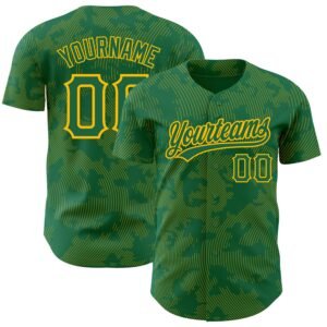 Custom Kelly Green Gold 3D Pattern Curve Lines Authentic Baseball Jersey