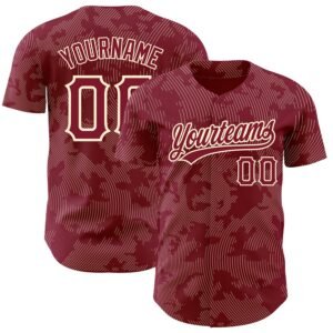Custom Crimson Cream 3D Pattern Curve Lines Authentic Baseball Jersey