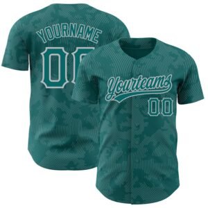 Custom Teal Gray 3D Pattern Curve Lines Authentic Baseball Jersey