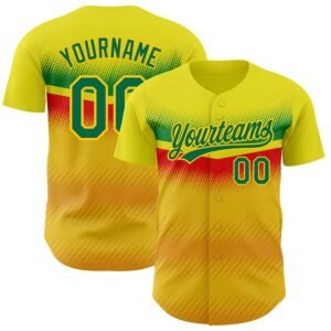 Custom Yellow Kelly Green 3D Pattern Abstract Vibe Dots Authentic Baseball Jersey