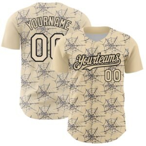 Custom Cream Black 3D Pattern Spider Web Authentic Baseball Jersey