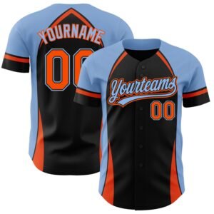 Custom Black Orange Powder Blue 3D Pattern Curve Solid Authentic Baseball Jersey