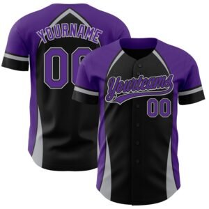 Custom Black Purple Gray 3D Pattern Curve Solid Authentic Baseball Jersey