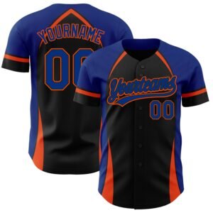 Custom Black Royal Orange 3D Pattern Curve Solid Authentic Baseball Jersey