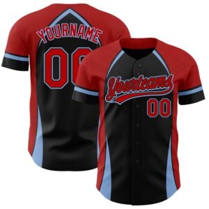 Custom Black Red Light Blue 3D Pattern Curve Solid Authentic Baseball Jersey