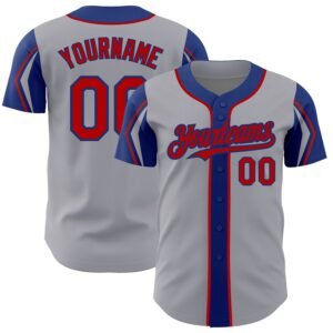 Custom Gray Red Royal 3 Colors Arm Shapes Authentic Baseball Jersey