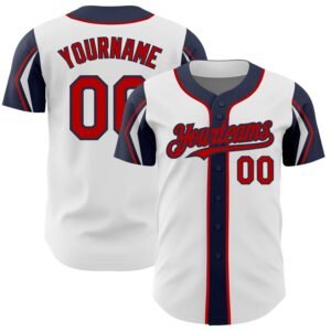 Custom White Red Navy 3 Colors Arm Shapes Authentic Baseball Jersey