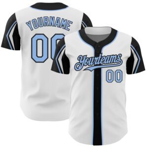 Custom White Light Blue Black 3 Colors Arm Shapes Authentic Baseball Jersey