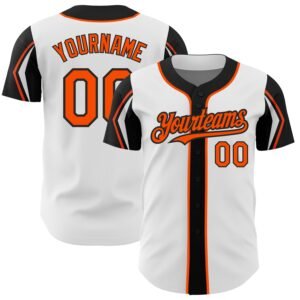 Custom White Orange Black 3 Colors Arm Shapes Authentic Baseball Jersey
