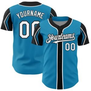 Custom Panther Blue White Black 3 Colors Arm Shapes Authentic Baseball Jersey
