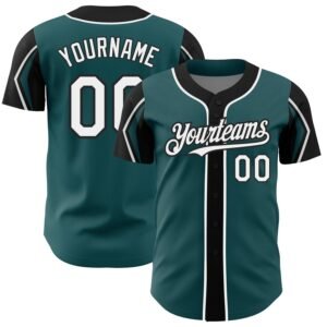 Custom Midnight Green White Black 3 Colors Arm Shapes Authentic Baseball Jersey