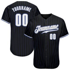 Custom Black Royal Pinstripe White Gray Authentic Baseball Jersey