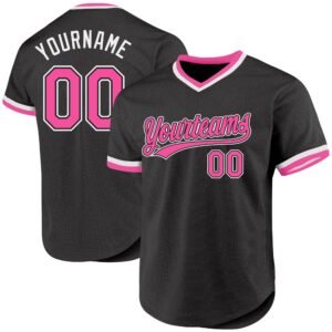 Custom Black Pink White Authentic Throwback Baseball Jersey