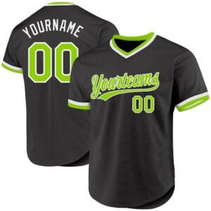 Custom Black Neon Green White Authentic Throwback Baseball Jersey
