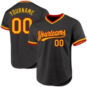 Custom Black Gold Red Authentic Throwback Baseball Jersey