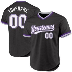 Custom Black Purple Gray Authentic Throwback Baseball Jersey