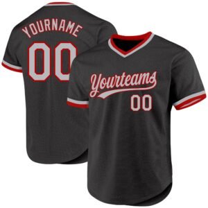 Custom Black Gray Red Authentic Throwback Baseball Jersey