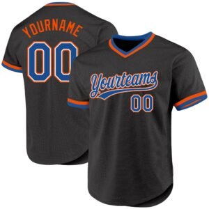 Custom Black Blue Orange Authentic Throwback Baseball Jersey
