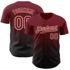 Custom Crimson Black Cream Authentic Fade Baseball Jersey