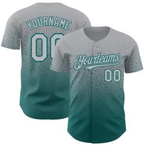 Custom Gray Teal Authentic Fade Baseball Jersey