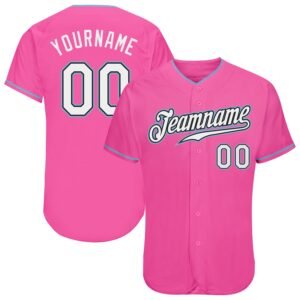 Custom Pink White Light Blue Authentic Baseball Jersey