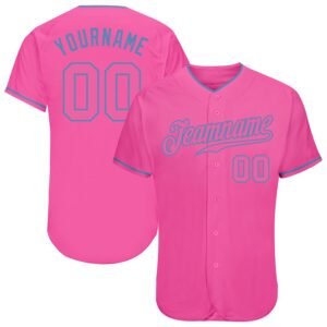 Custom Pink Light Blue Authentic Baseball Jersey