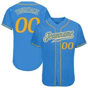 Custom Powder Blue Gold White Authentic Baseball Jersey