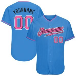 Custom Powder Blue Pink Black Authentic Baseball Jersey
