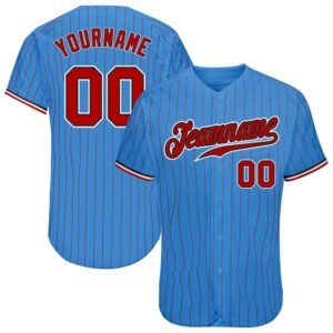 Custom Powder Blue Red Pinstripe Red Black Authentic Baseball Jersey