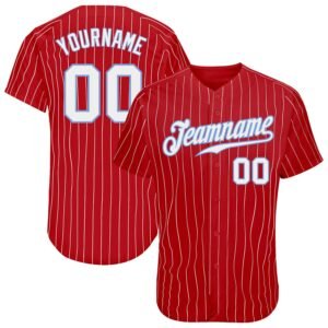 Custom Red White Pinstripe White Light Blue Authentic Baseball Jersey