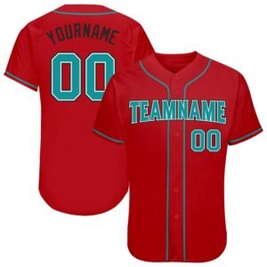 Custom Red Teal Black Authentic Baseball Jersey