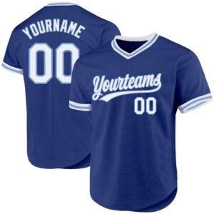 Custom Royal White Light Blue Authentic Throwback Baseball Jersey