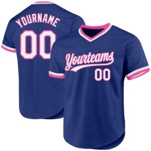 Custom Royal White Pink Authentic Throwback Baseball Jersey