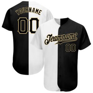 Custom White Black Vegas Gold Authentic Split Baseball Jersey
