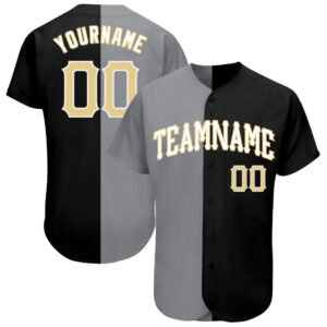 Custom Black Vegas Gold Gray Authentic Split Baseball Jersey
