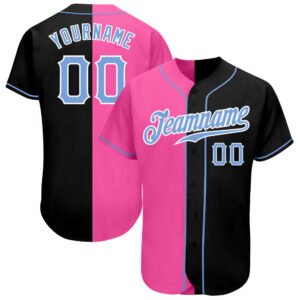 Custom Black Light Blue Pink Authentic Split Baseball Jersey