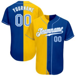 Custom Royal Light Blue Yellow Authentic Split Baseball Jersey