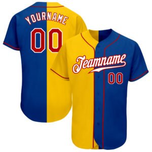 Custom Royal Red Yellow Authentic Split Baseball Jersey