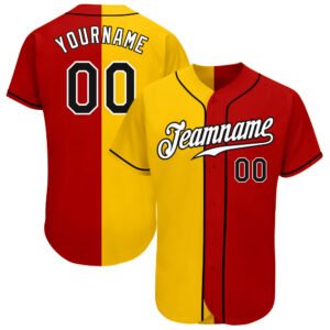 Custom Red Black Yellow Authentic Split Baseball Jersey