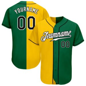 Custom Kelly Green Black Yellow Authentic Split Baseball Jersey