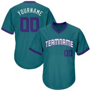 Custom Aqua Purple White Authentic Rib Knit Baseball Jersey Shirt