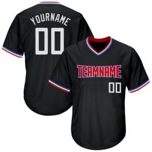 Custom Black White Red Authentic Rib Knit Baseball Jersey Shirt