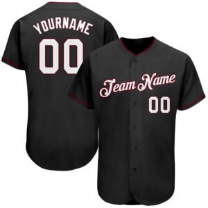 Custom Black White Crimson Authentic Baseball Jersey