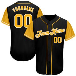Custom Black Gold White Authentic Two Tone Baseball Jersey