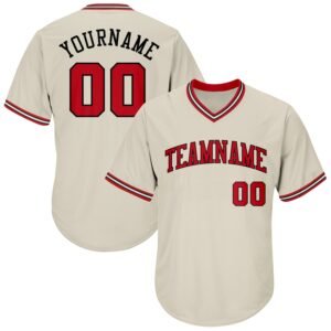 Custom Cream Red Black Authentic Rib Knit Baseball Jersey Shirt