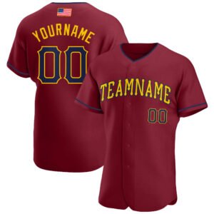 Custom Crimson Navy Gold Authentic American Flag Fashion Baseball Jersey