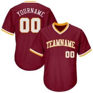 Custom Crimson White Gold Authentic Rib Knit Baseball Jersey Shirt