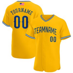 Custom Gold Royal White Authentic American Flag Fashion Baseball Jersey