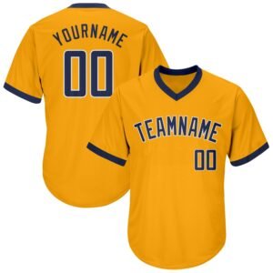 Custom Gold Navy White Authentic Rib Knit Baseball Jersey Shirt
